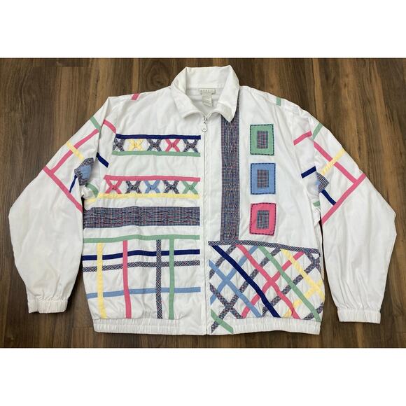 VTG 90s Women Koret Francisca granny core patchwork windbreaker jacket, L - Picture 1 of 5